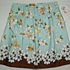 Vintage Aqua Floral Print Summer Fun Comfy Skirt